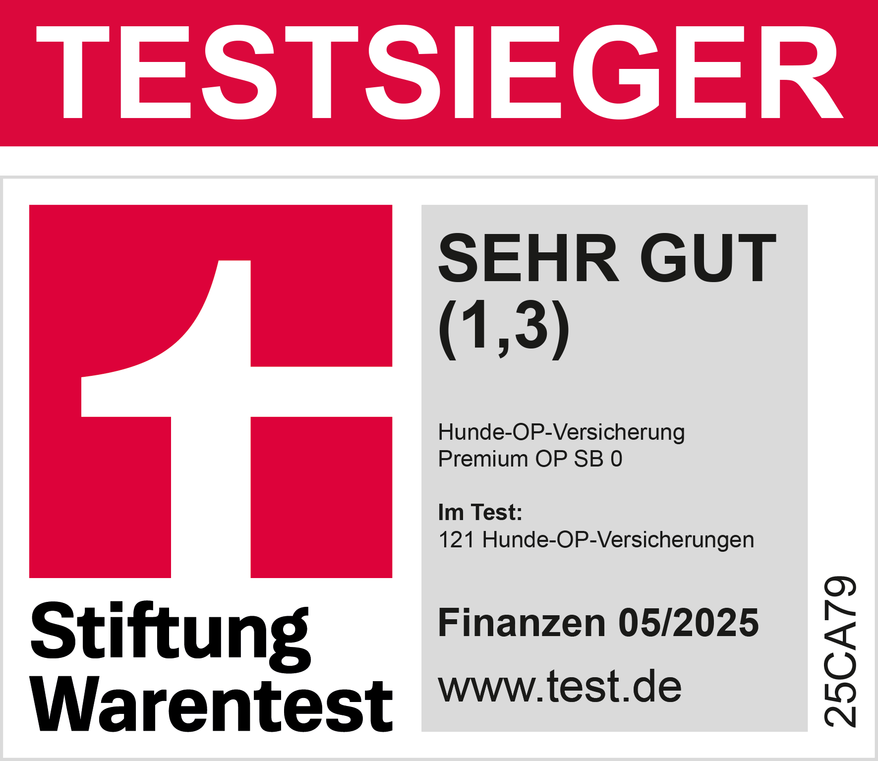 Stiftung Warentest Testsieger Sehr Gut 1,3 – Hunde-OP-Versicherung 05/2025