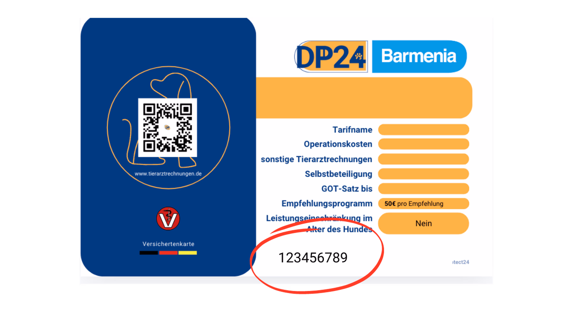 Versichertenkarte mit markierter Vertragsnummer